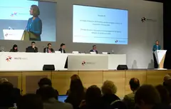 Федерика Могерини говори на междупарламентарна конференция в Малта през 2017 г.